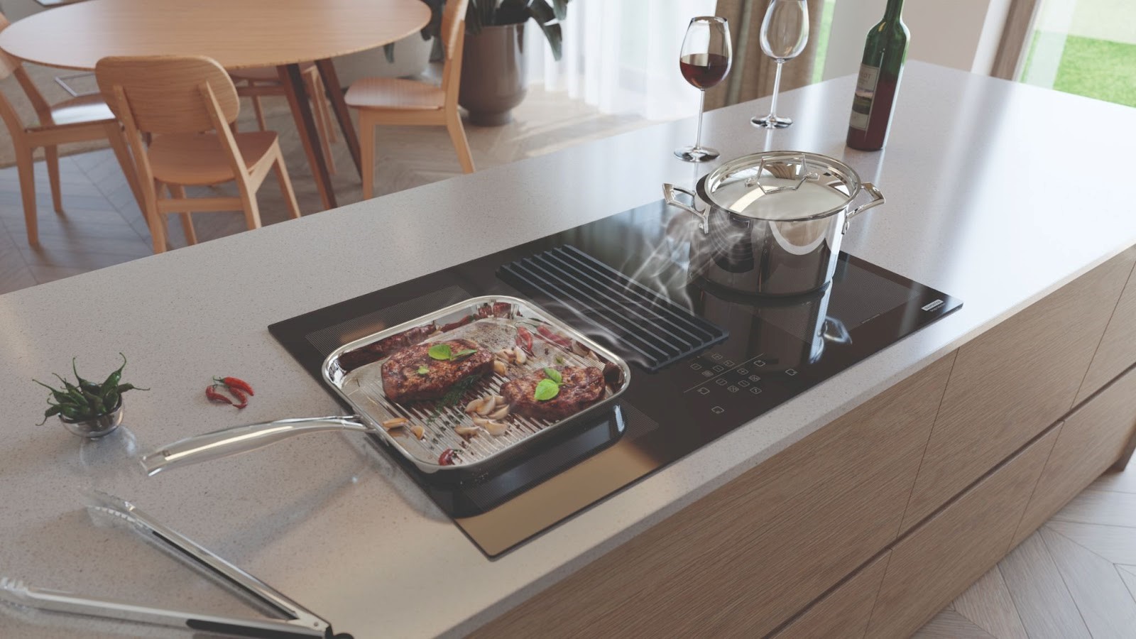 Cooktop por indução com coifa integrada DUO Tramontina